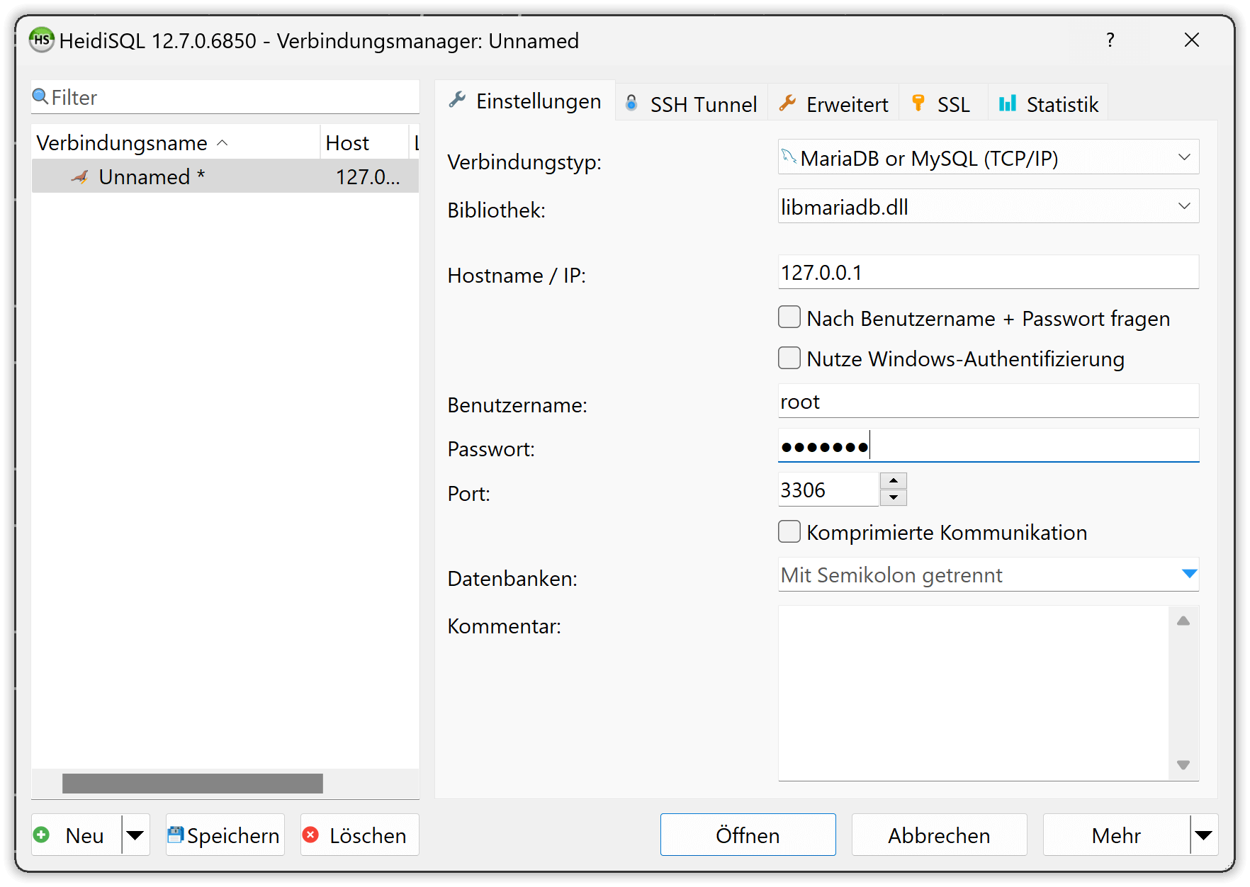 HeidiSQL-Verbindungsmanager