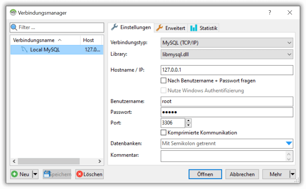 HeidiSQL-Verbindungsmanager