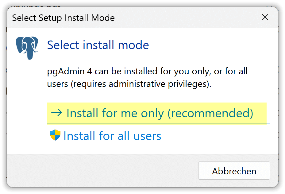 Installationsmodus auswählen