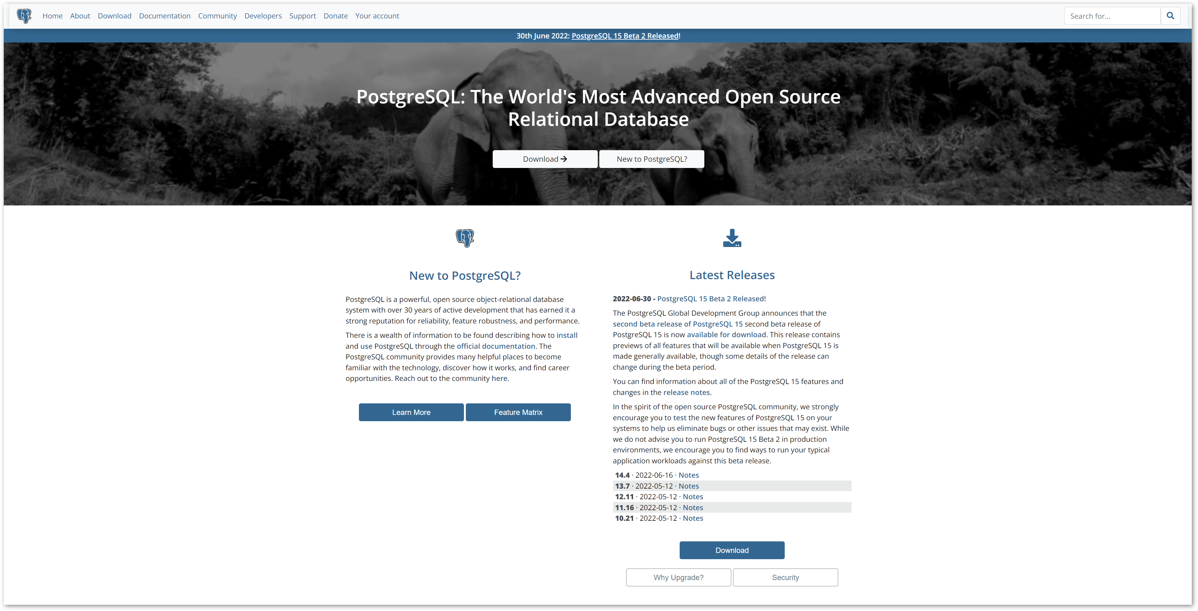 Die PostgresSQL-Homepage