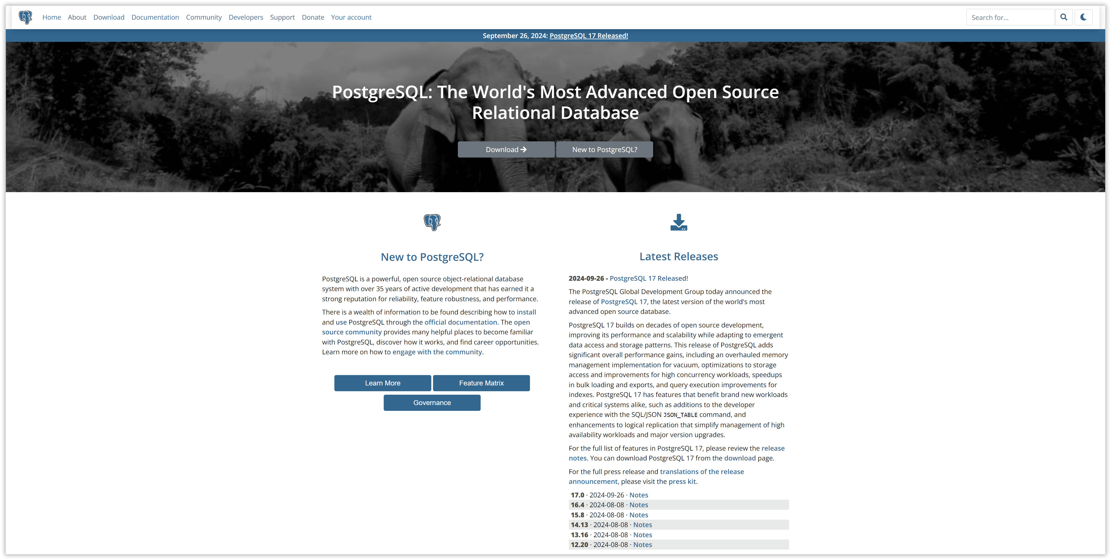 Die PostgreSQL-Homepage