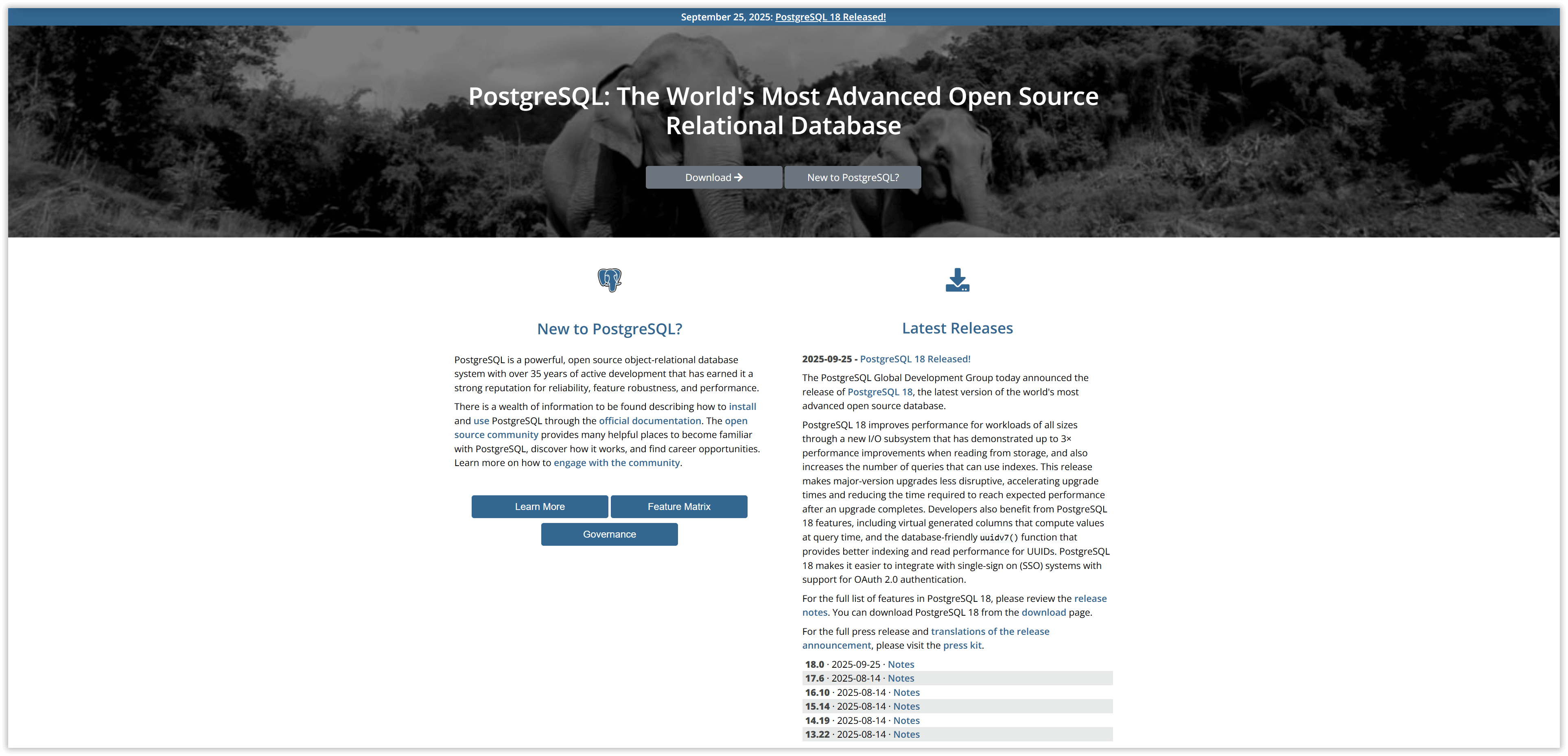 Die PostgreSQL-Homepage