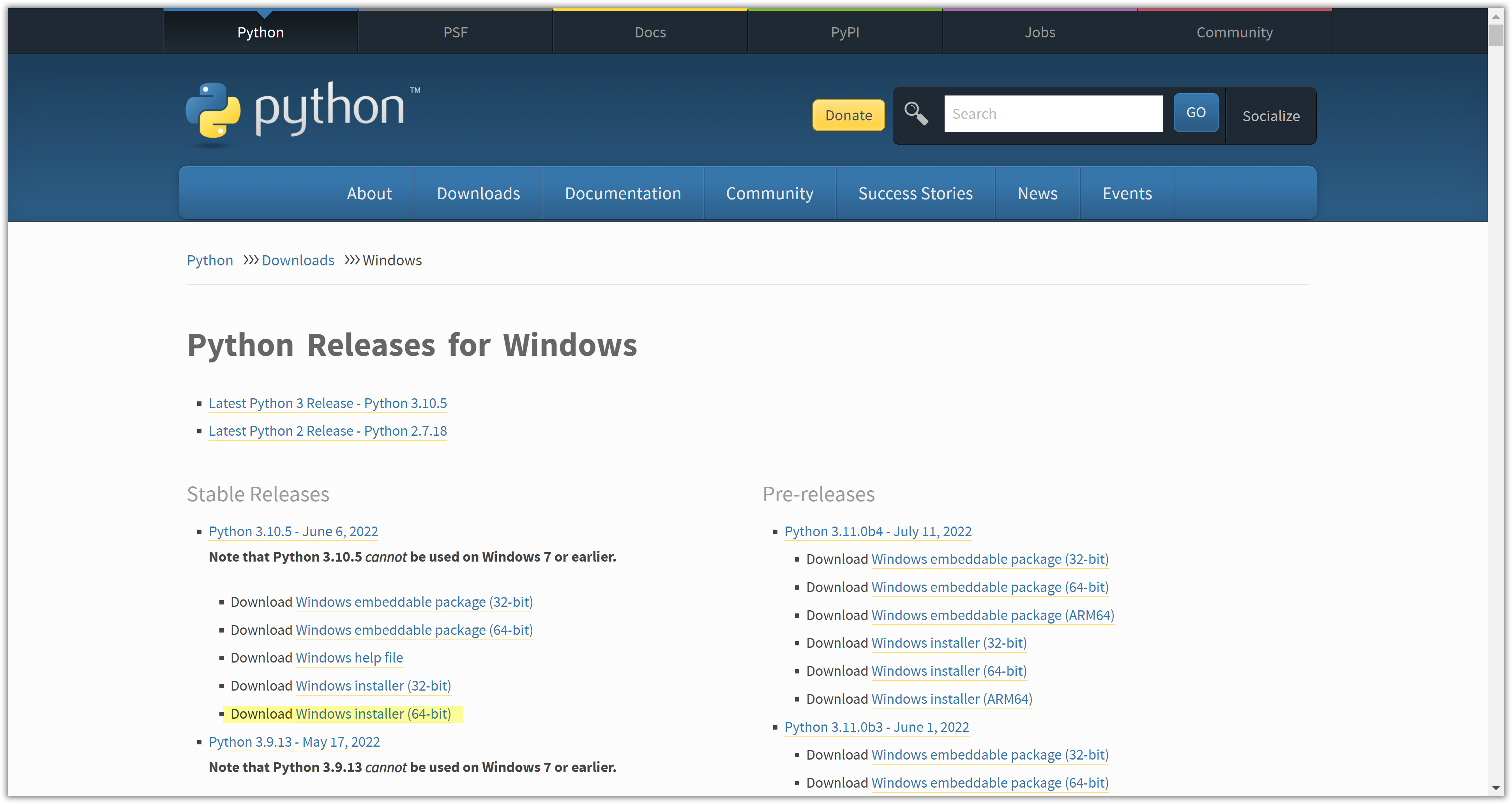 Python 3 MSI-Paket für Windows 64bit