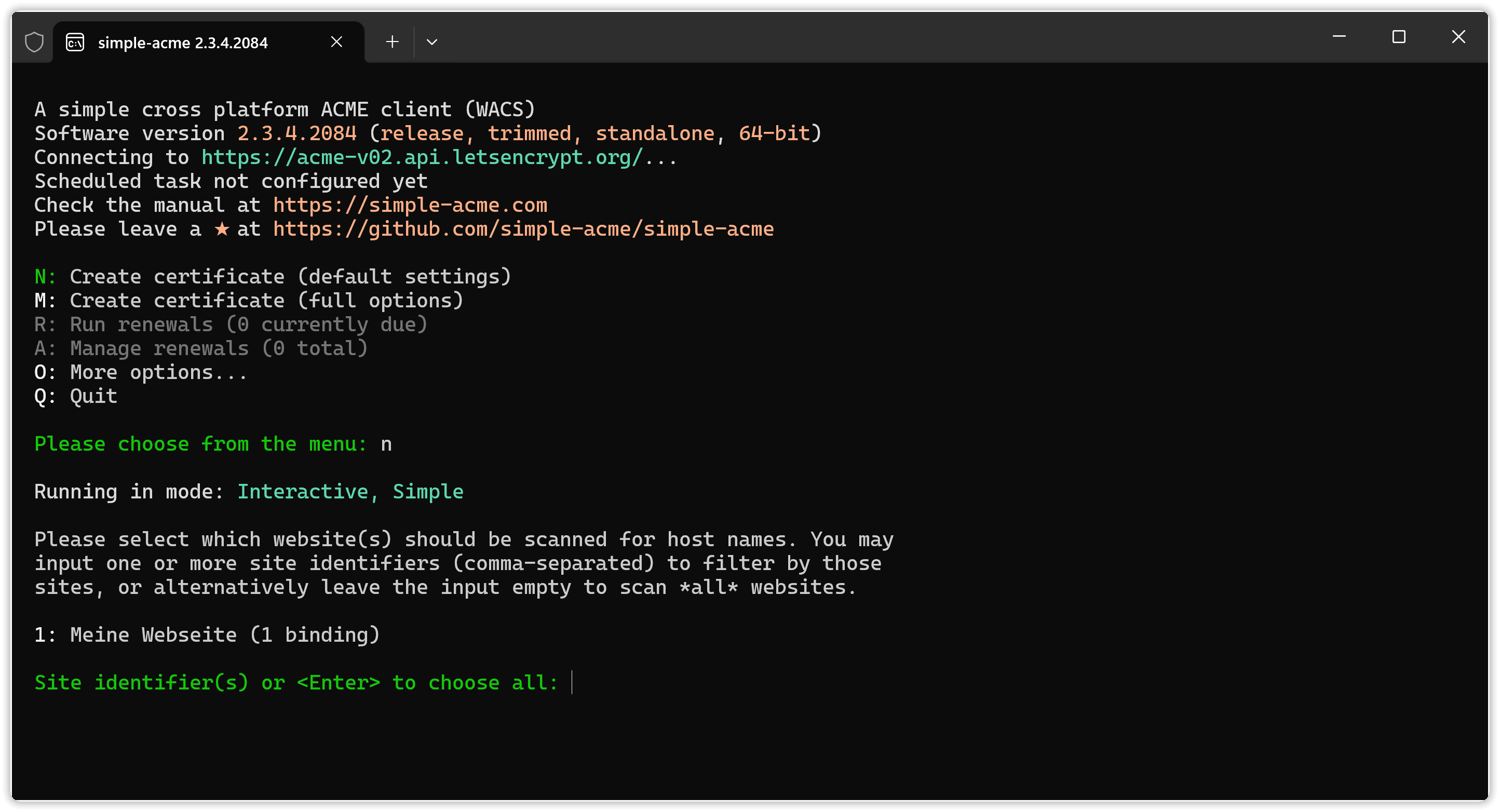 simple-acme - Zertifikat erzeugen