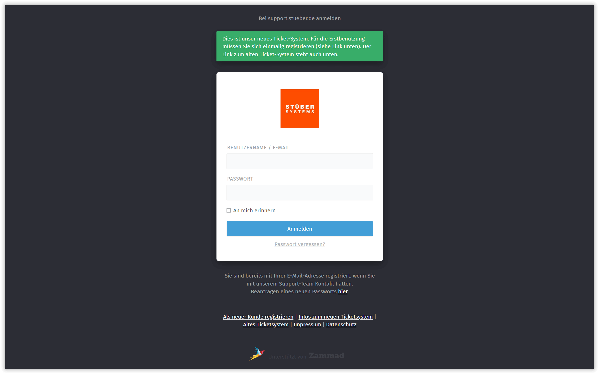 Login zu unserem neuen Ticketsystem