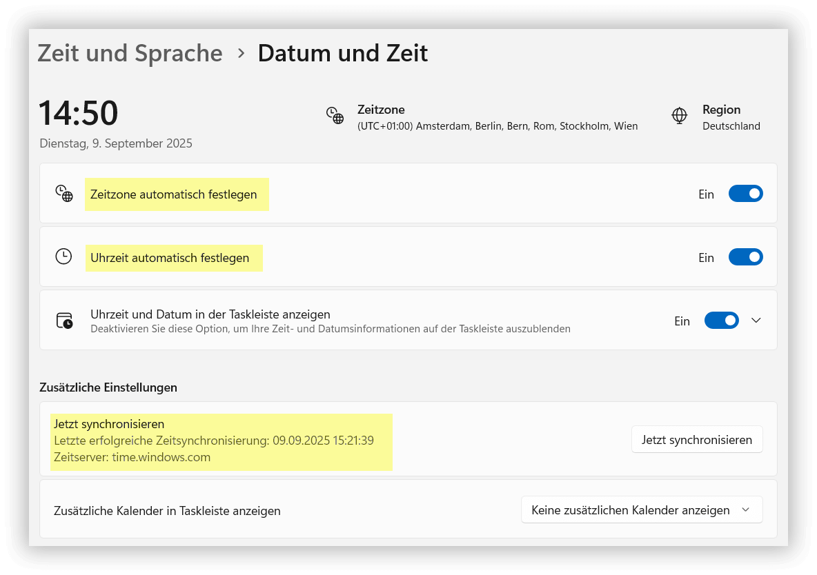 Windows-Einstellungen zu Datum & Uhrzeit