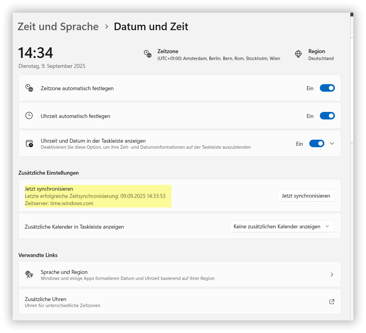 Windows-Einstellungen zu Datum & Uhrzeit