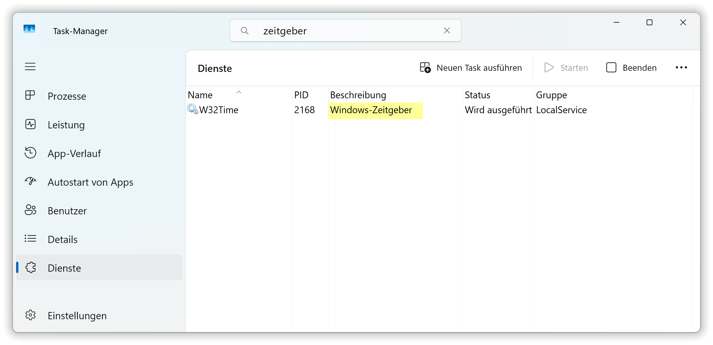 Der Dienst Windows-Zeitgeber