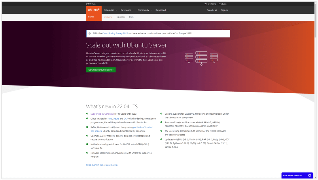 Die Ubuntu Server-Homepage