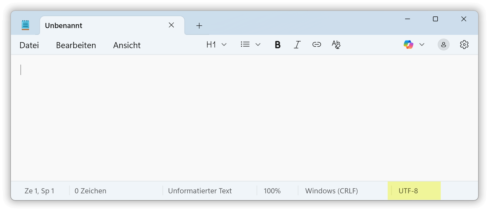 Die Statuszeile im Windows-Editor