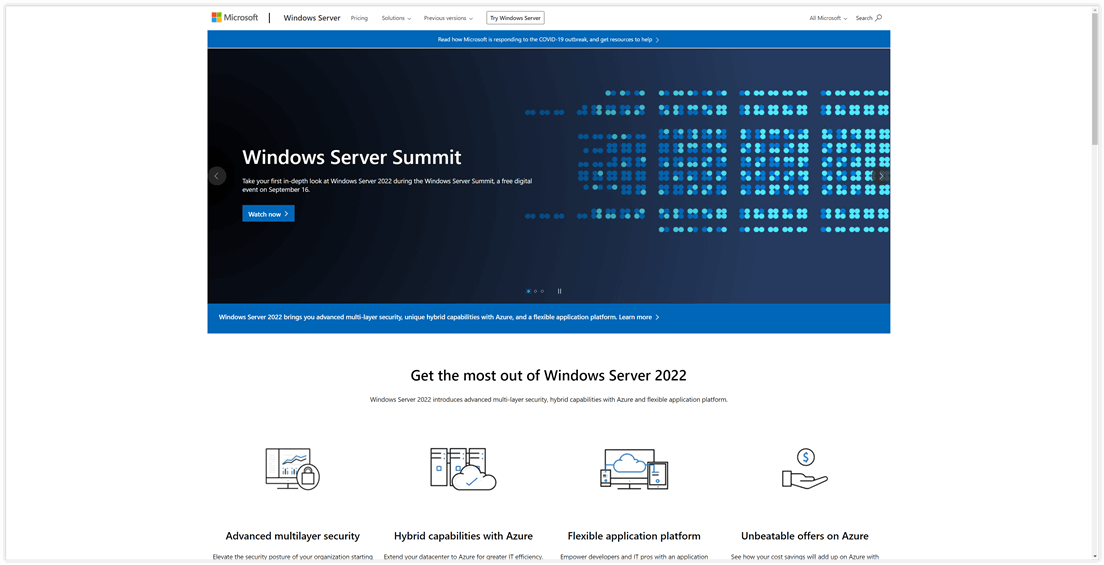 Die Windows Server-Homepage