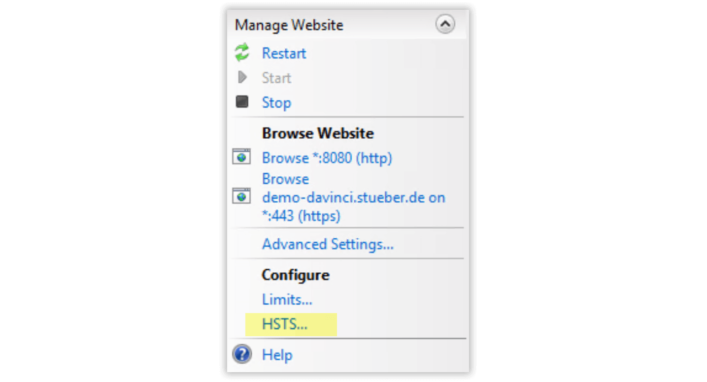 HSTS-Optionen unter Windows 2025