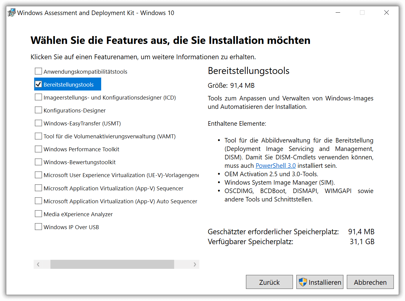 Windows ADK installieren
