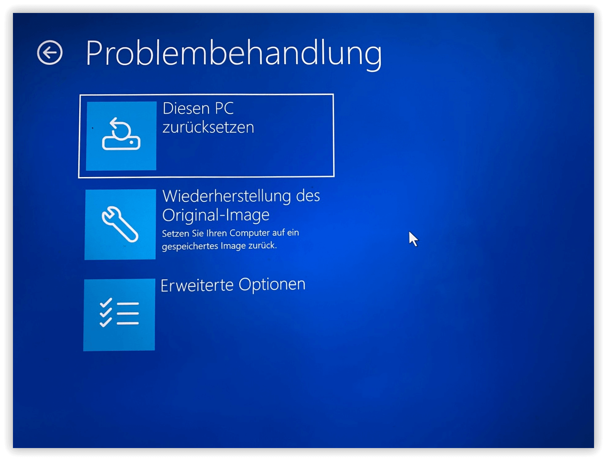 Wiederherstellungsumgebung: Problembehandlung