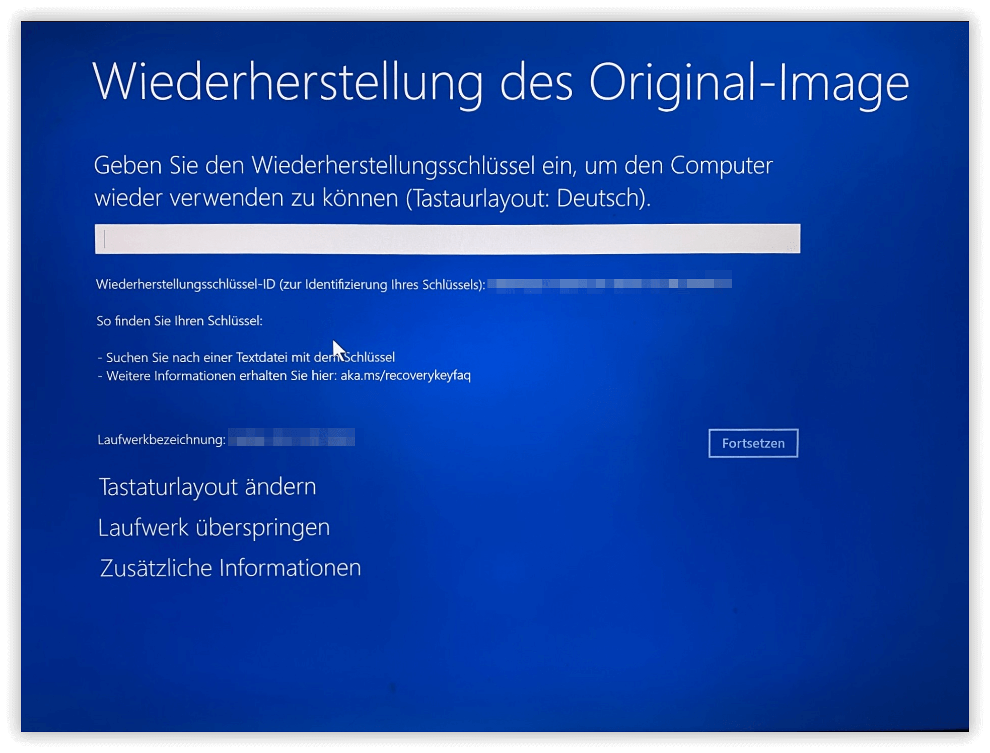 Wiederherstellungsumgebung - Wiederherstellung des Original-Image
