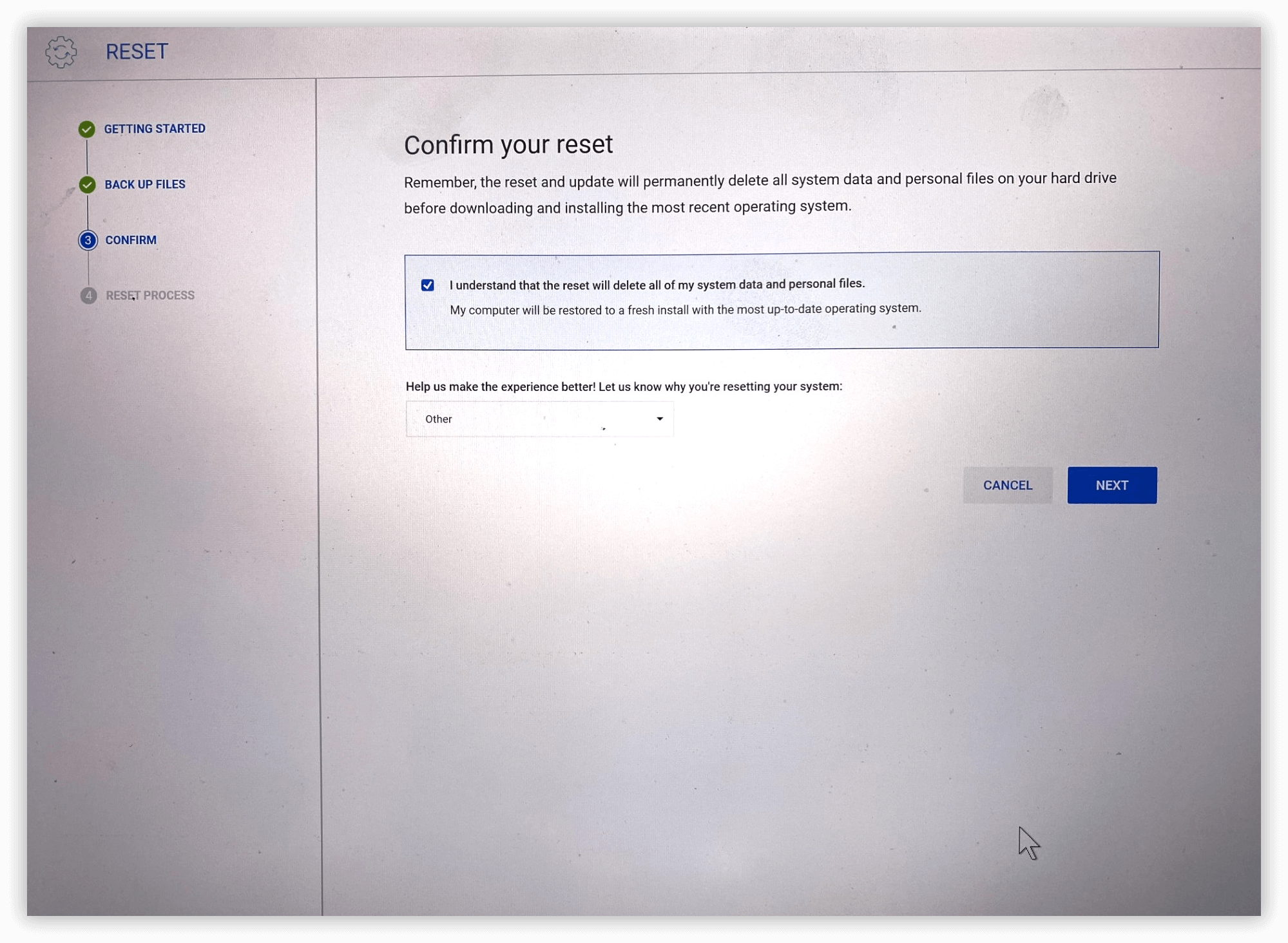 DELL Reset - Confirm your reset