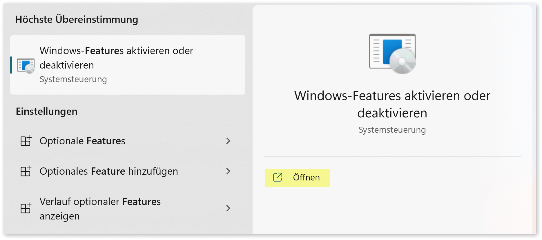 Windows-Features öffnen