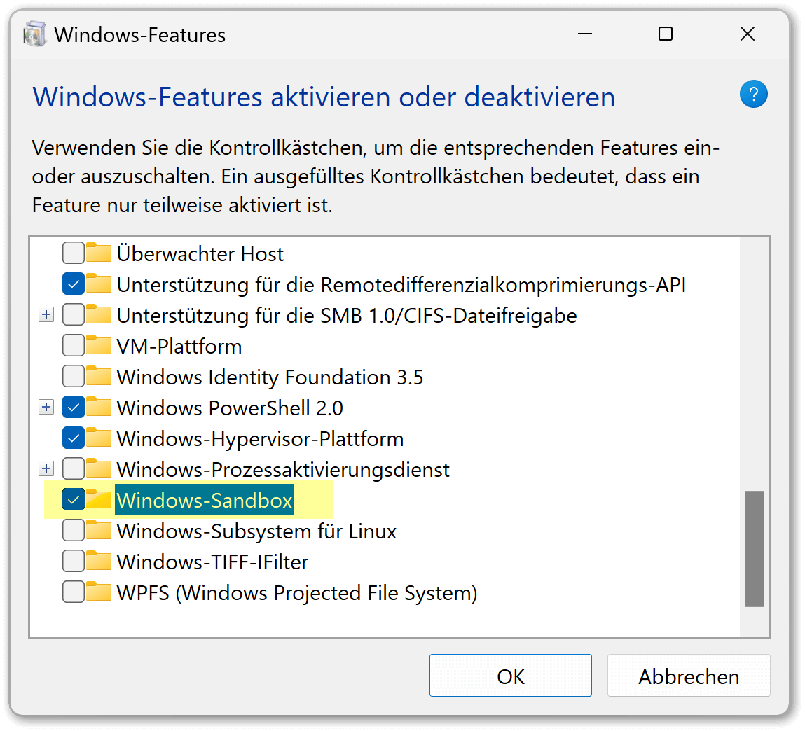 Windows-Feature aktivieren
