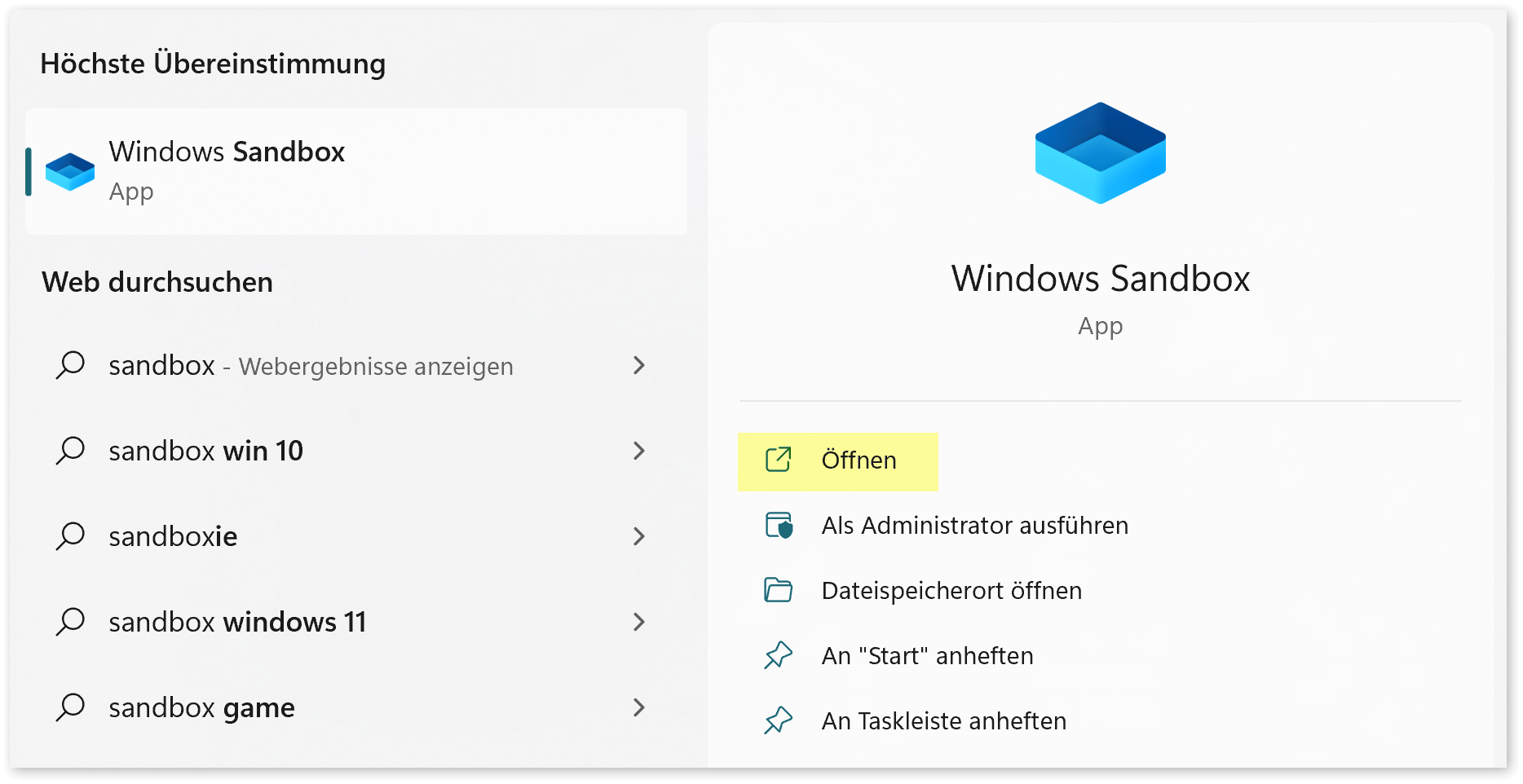 Windows-Sandbox öffnen