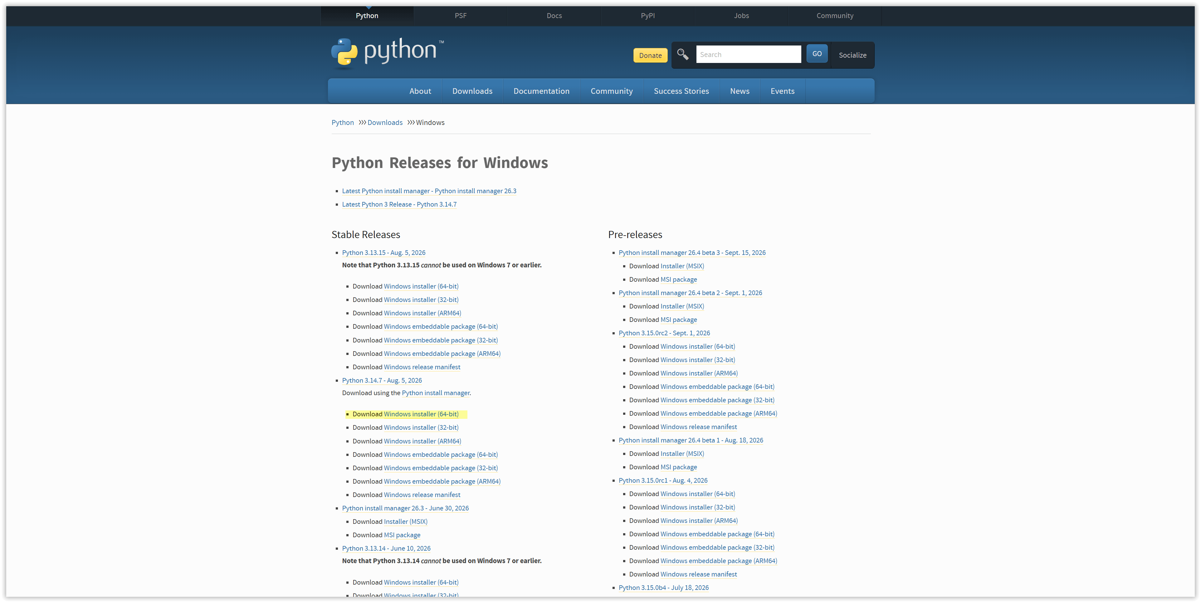 Python 3 Setup-Paket für Windows 64-Bit